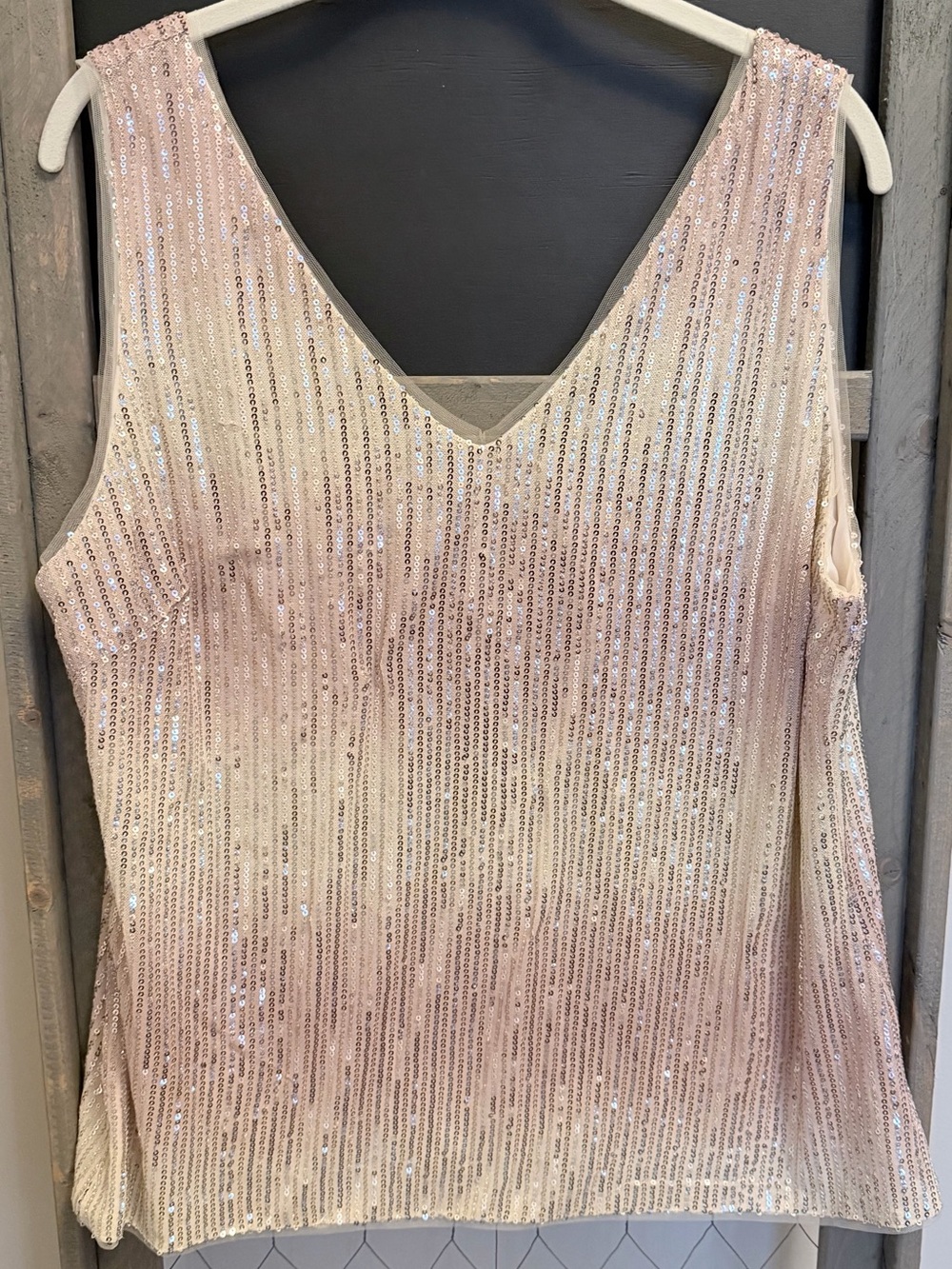 Grace Karin Ombre Sequin V-neck Sleeveless Top Women’s XXL ✨
